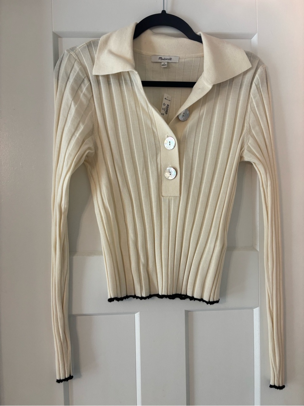NWT Madewell Cream Ribbed Polo Sweater Top